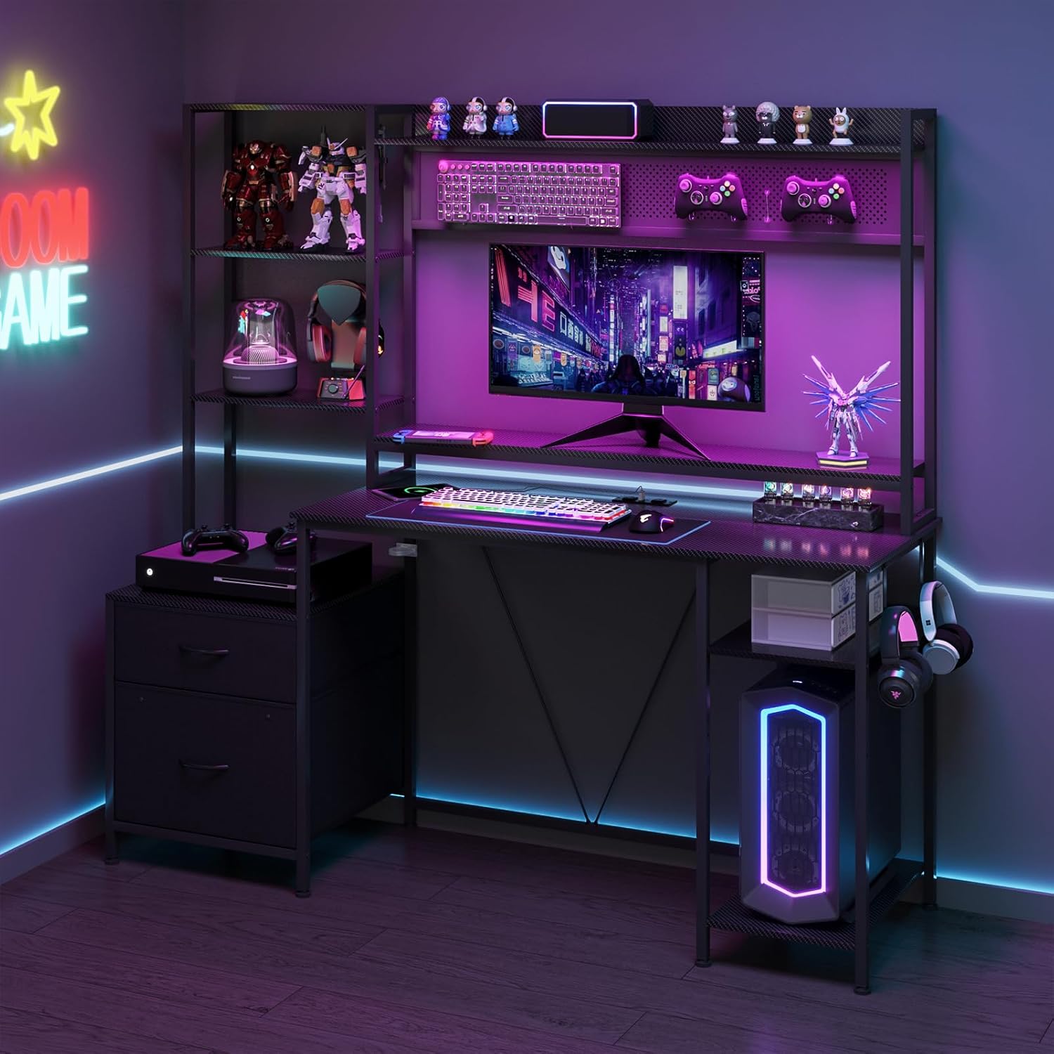 LED Desk with Pegboard setup photo