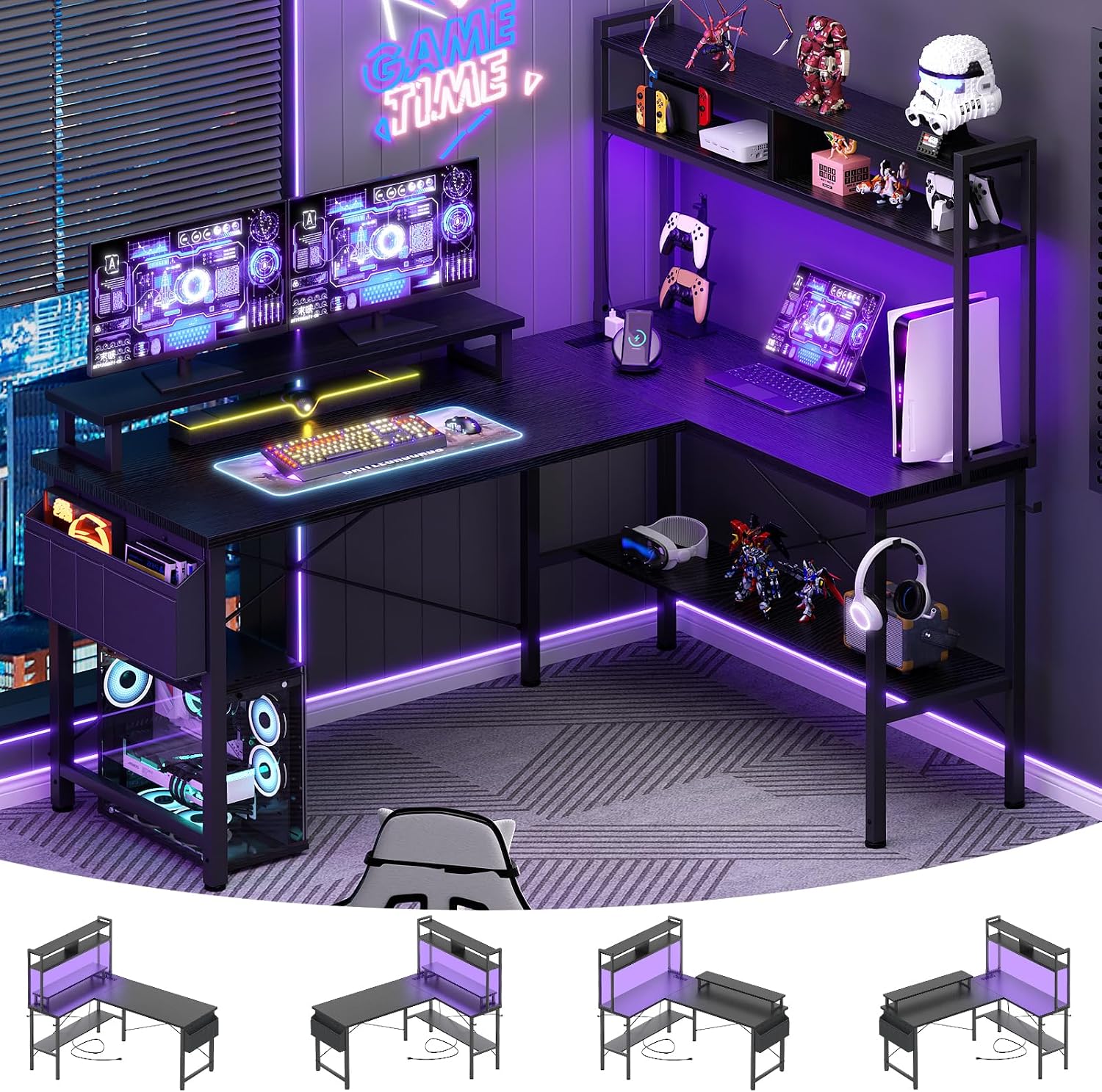 LED L-Shaped Desk 124cm setup photo