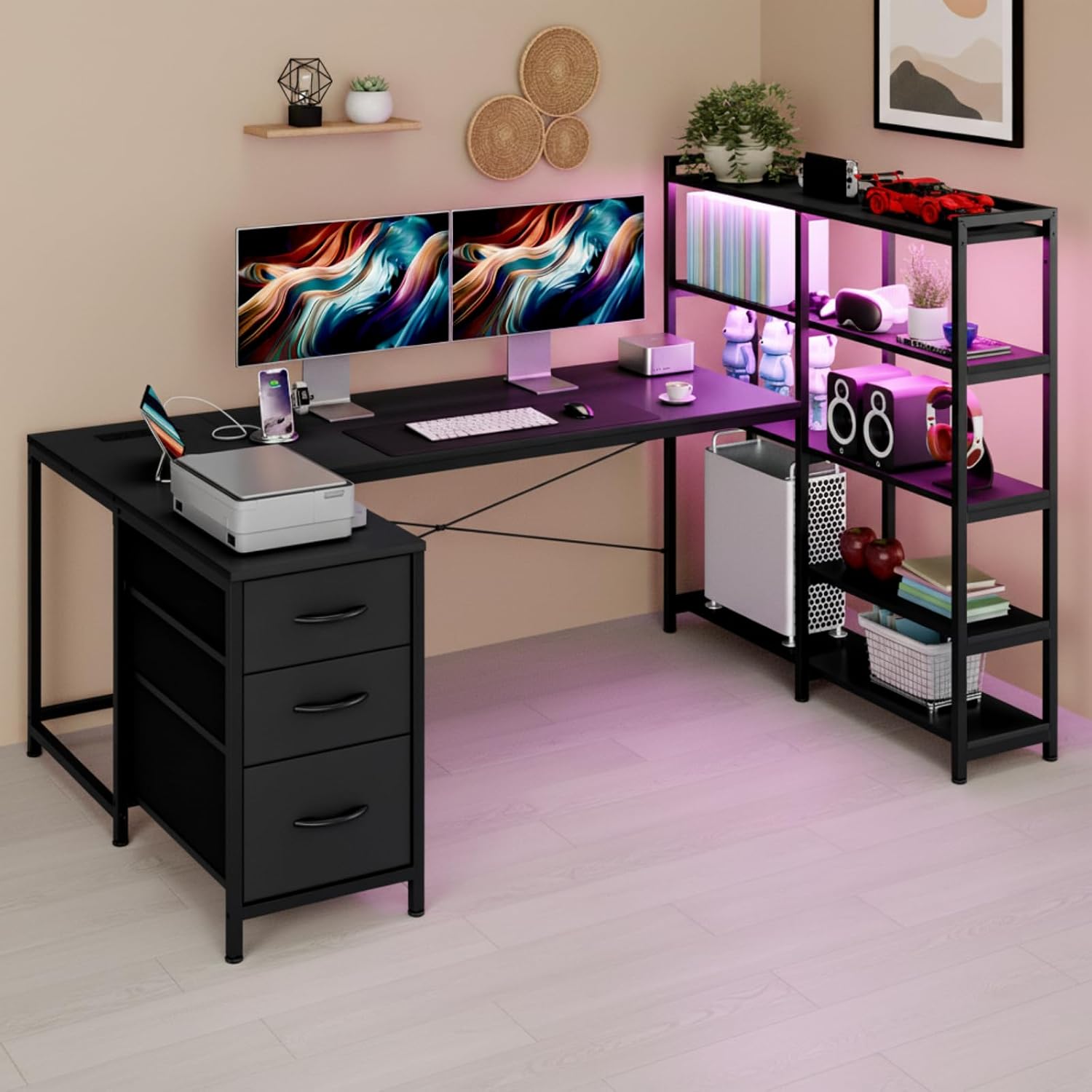 LED U-Shaped Desk 164cm setup photo